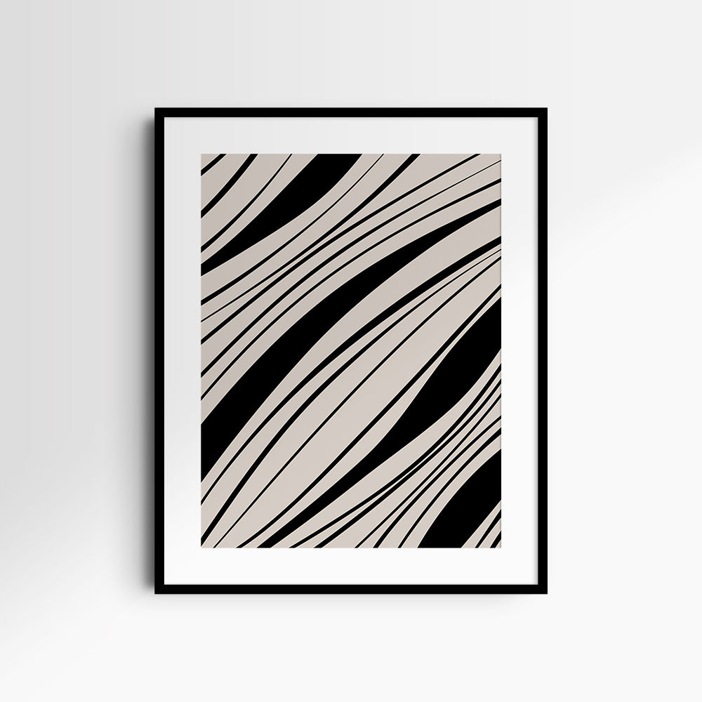 Neutral Abstract Art. Wavy Black and Beige. Printable Wall Art Illustration.