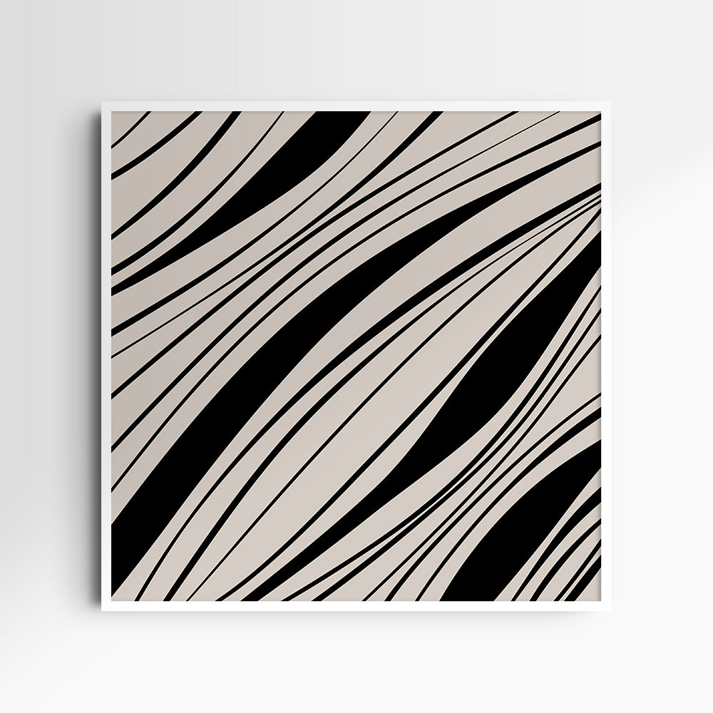 Neutral Abstract Art. Wavy Black and Beige. Printable Wall Art Illustration.