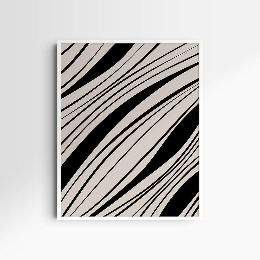 Neutral Abstract Art. Wavy Black and Beige. Printable Wall Art Illustration.