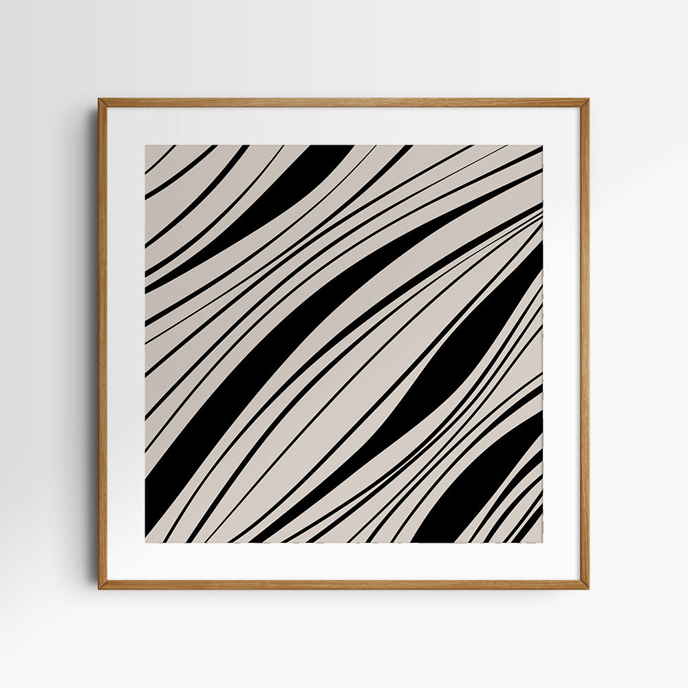 Neutral Abstract Art. Wavy Black and Beige. Printable Wall Art Illustration.