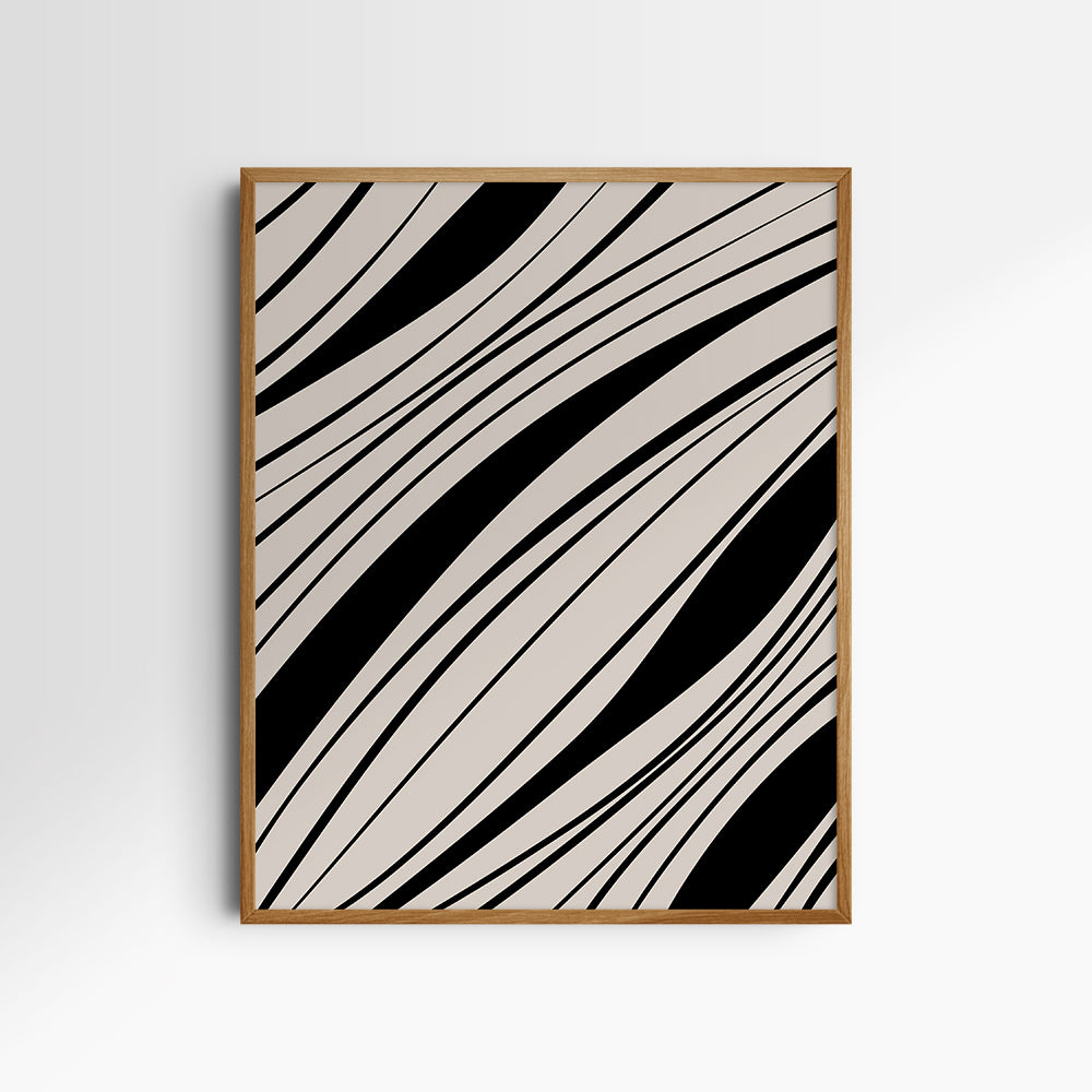 Neutral Abstract Art. Wavy Black and Beige. Printable Wall Art Illustration.