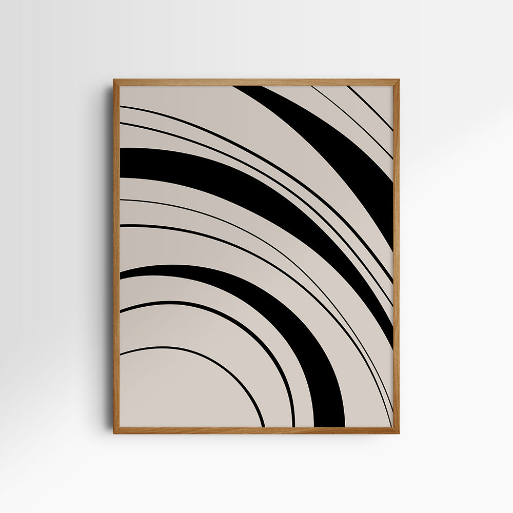 Neutral Abstract Art. Wavy Black and Beige. Printable Wall Art Illustration.