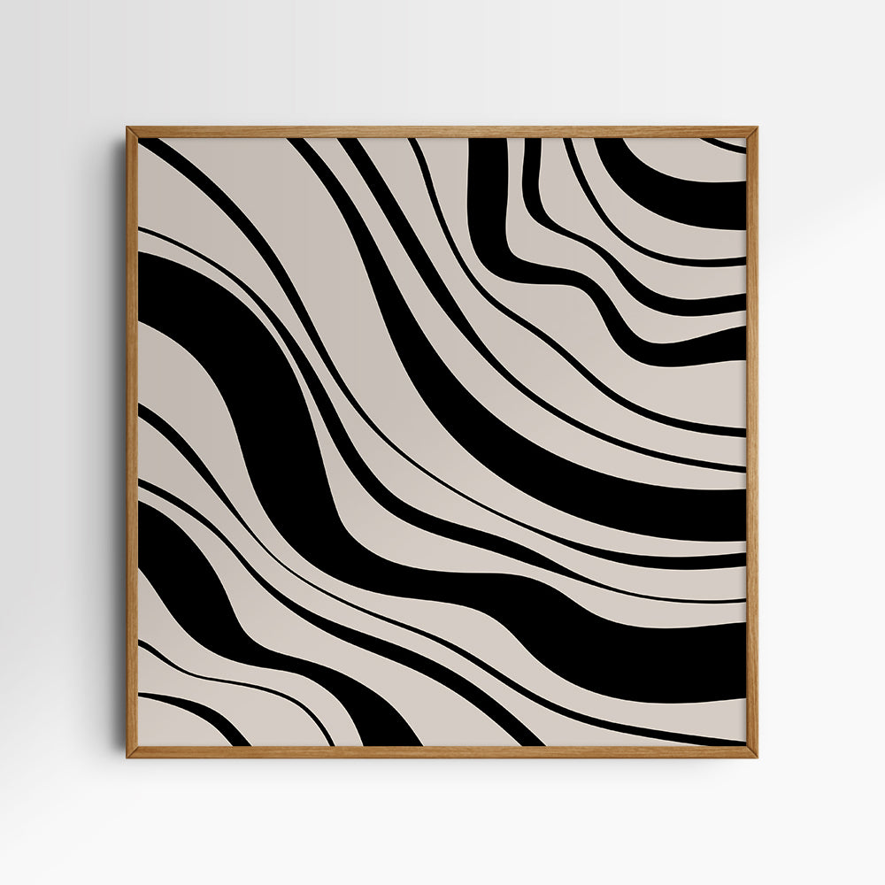 Neutral Abstract Art. Wavy Black and Beige. Printable Wall Art Illustration.
