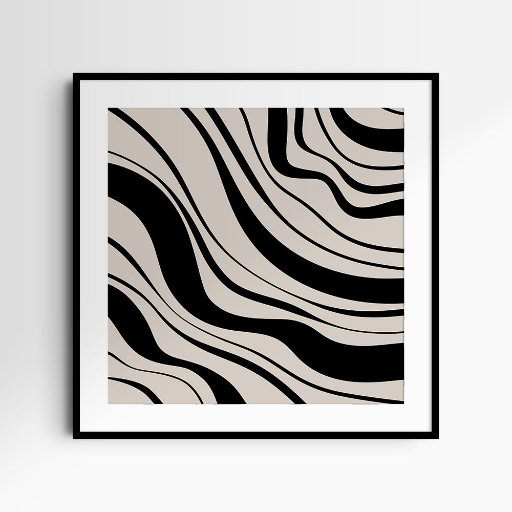 Neutral Abstract Art. Wavy Black and Beige. Printable Wall Art Illustration.