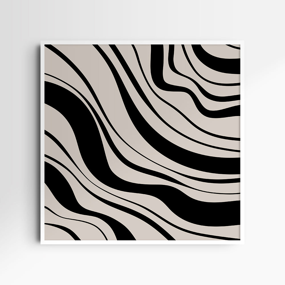 Neutral Abstract Art. Wavy Black and Beige. Printable Wall Art Illustration.