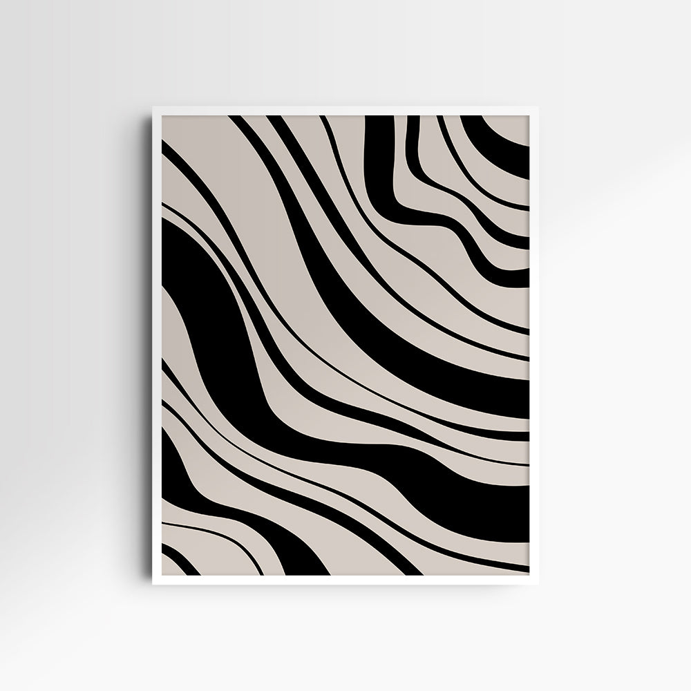 Neutral Abstract Art. Wavy Black and Beige. Printable Wall Art Illustration.
