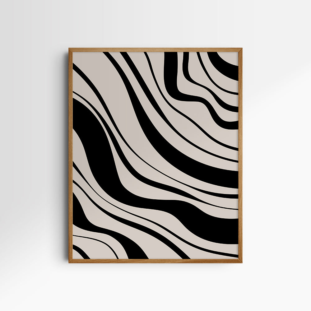 Neutral Abstract Art. Wavy Black and Beige. Printable Wall Art Illustration.