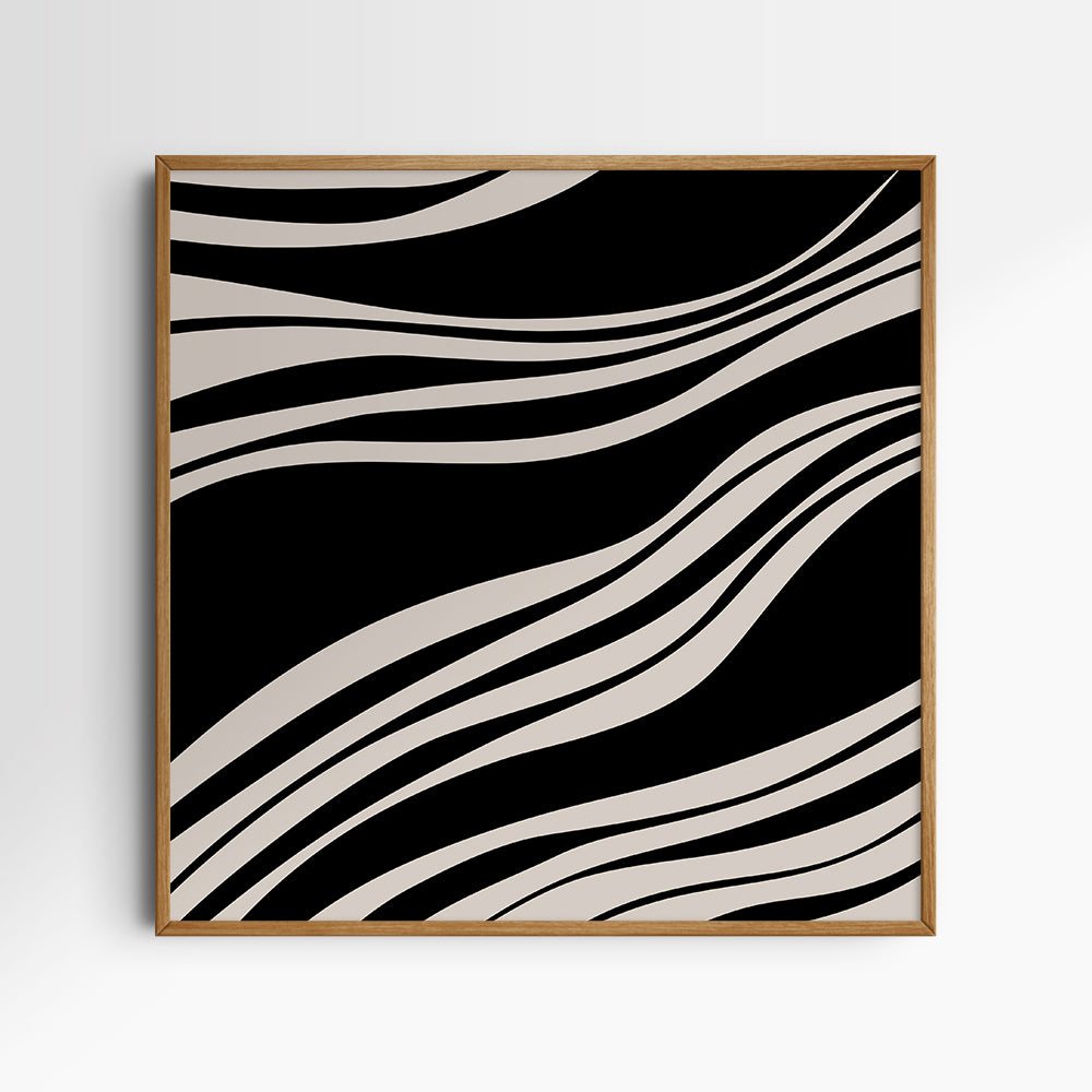 Neutral Abstract Art. Wavy Black and Beige. Printable Wall Art Illustration.