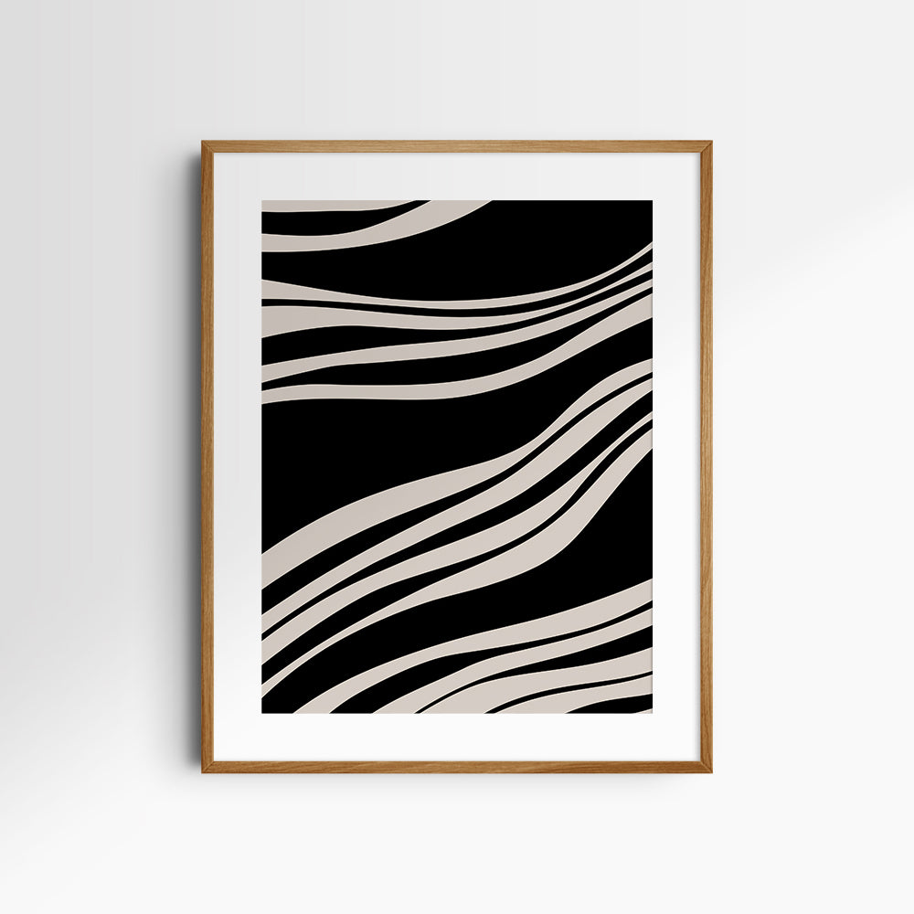 Neutral Abstract Art. Wavy Black and Beige. Printable Wall Art Illustration.