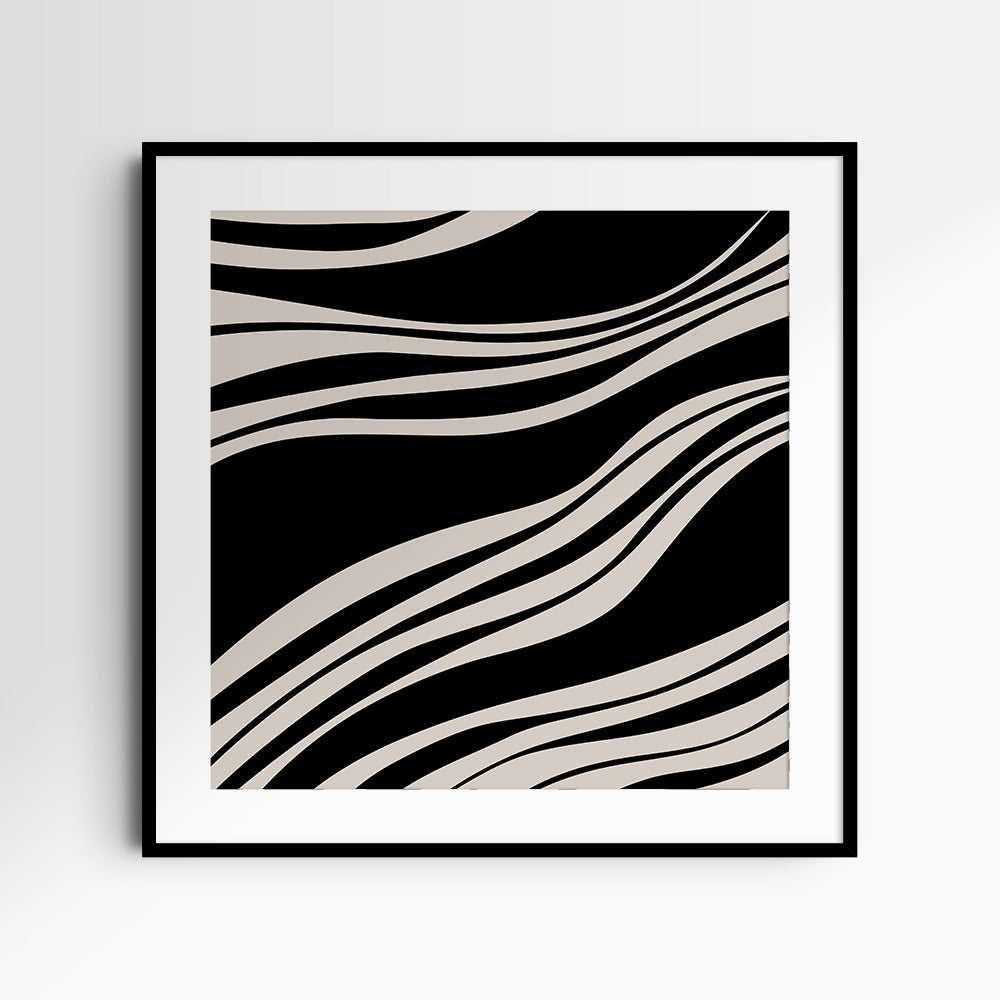 Neutral Abstract Art. Wavy Black and Beige. Printable Wall Art Illustration.