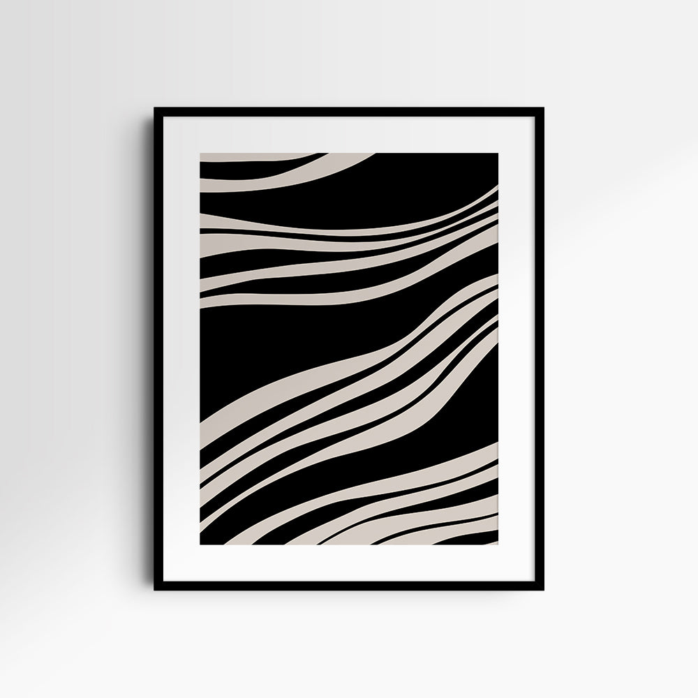 Neutral Abstract Art. Wavy Black and Beige. Printable Wall Art Illustration.