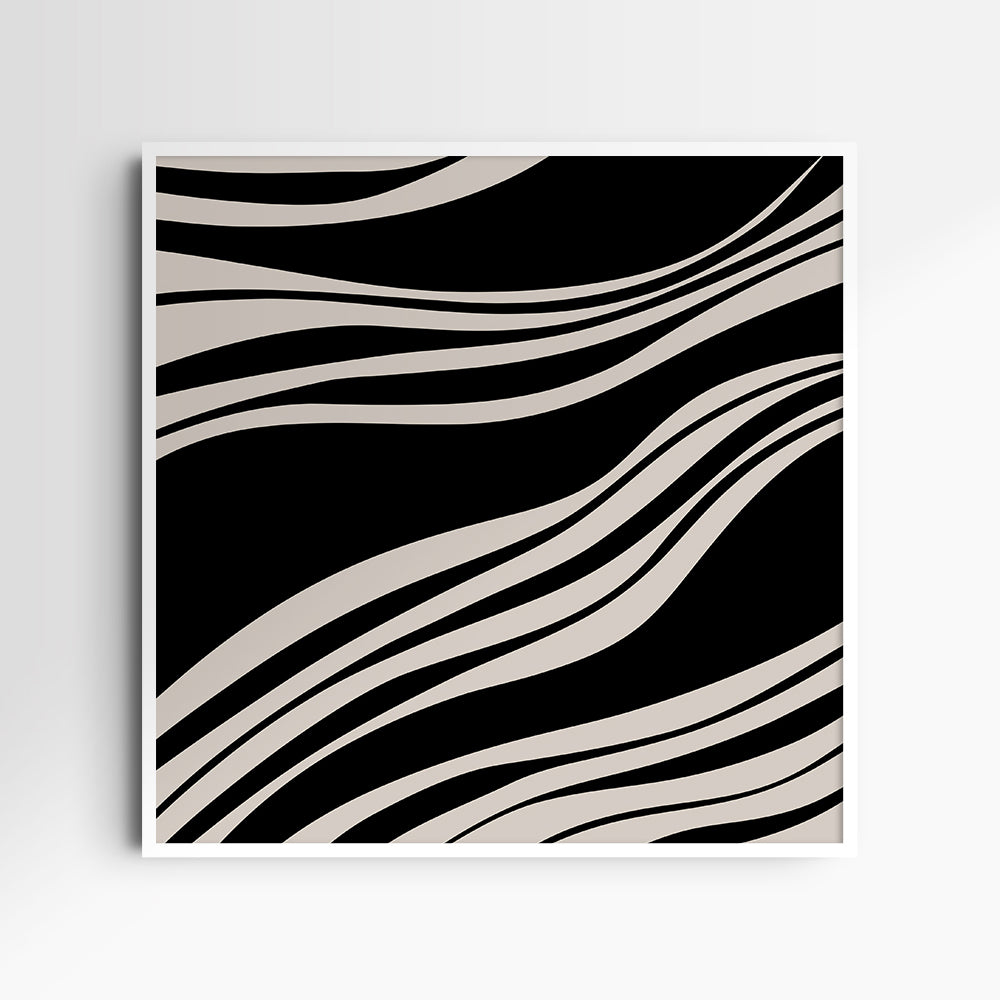 Neutral Abstract Art. Wavy Black and Beige. Printable Wall Art Illustration.