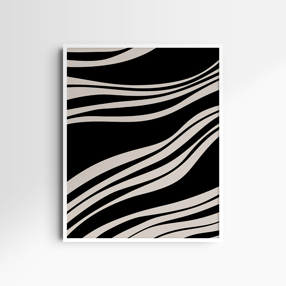 Neutral Abstract Art. Wavy Black and Beige. Printable Wall Art Illustration.