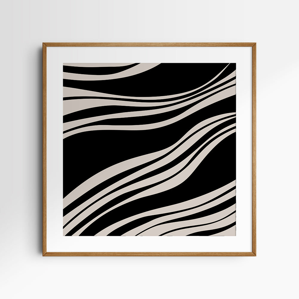 Neutral Abstract Art. Wavy Black and Beige. Printable Wall Art Illustration.