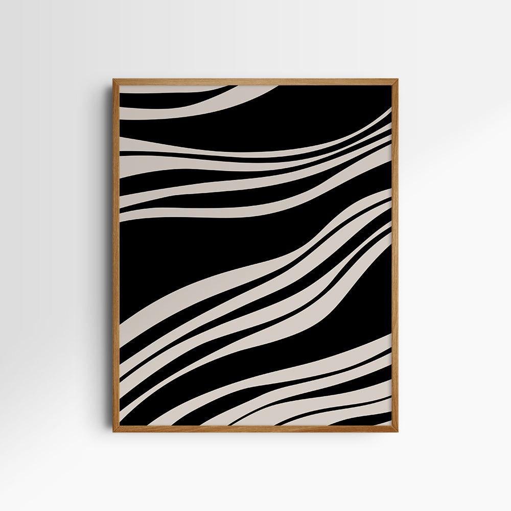 Neutral Abstract Art. Wavy Black and Beige. Printable Wall Art Illustration.
