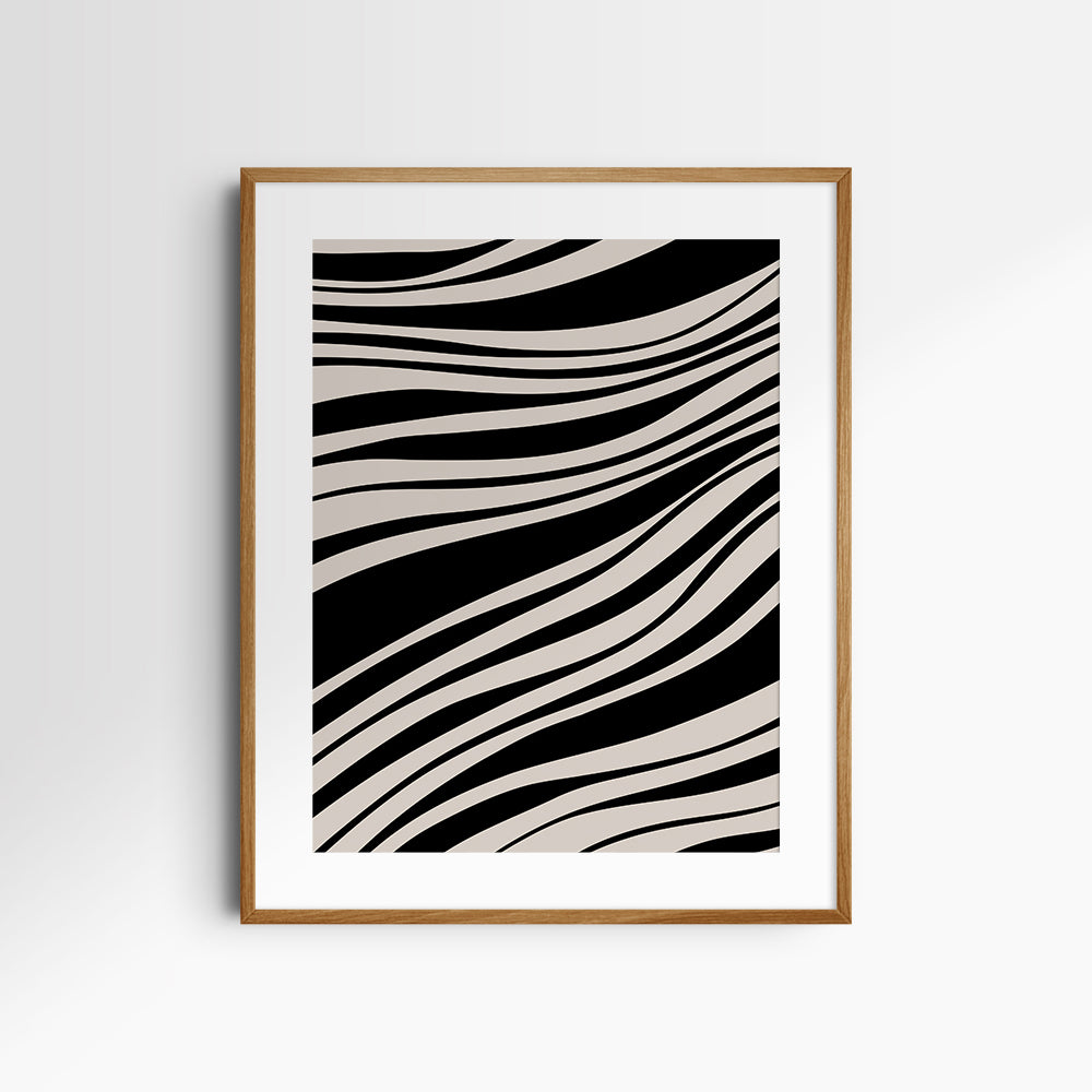 Neutral Abstract Art. Wavy Black and Beige. Printable Wall Art Illustration.