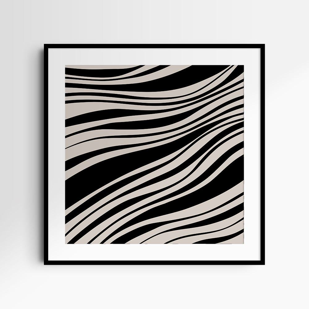 Neutral Abstract Art. Wavy Black and Beige. Printable Wall Art Illustration.
