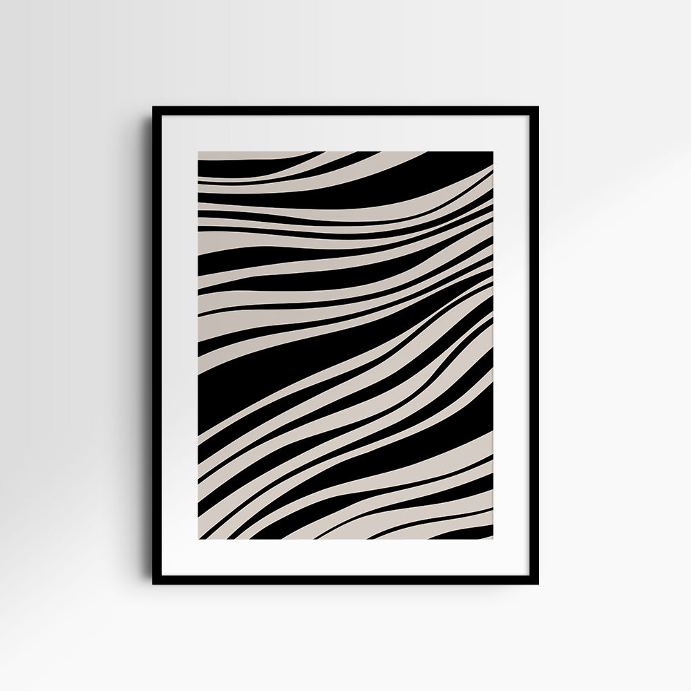 Neutral Abstract Art. Wavy Black and Beige. Printable Wall Art Illustration.