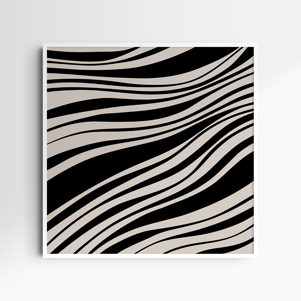 Neutral Abstract Art. Wavy Black and Beige. Printable Wall Art Illustration.