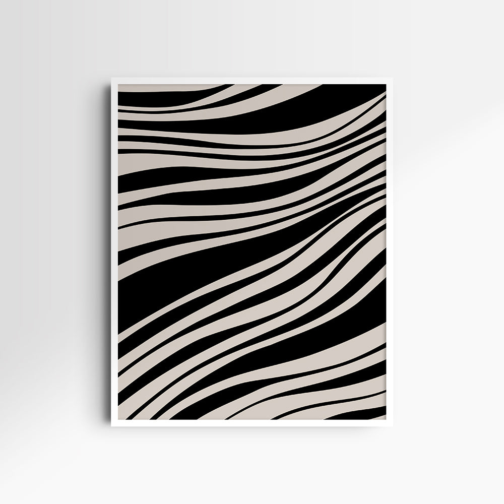 Neutral Abstract Art. Wavy Black and Beige. Printable Wall Art Illustration.