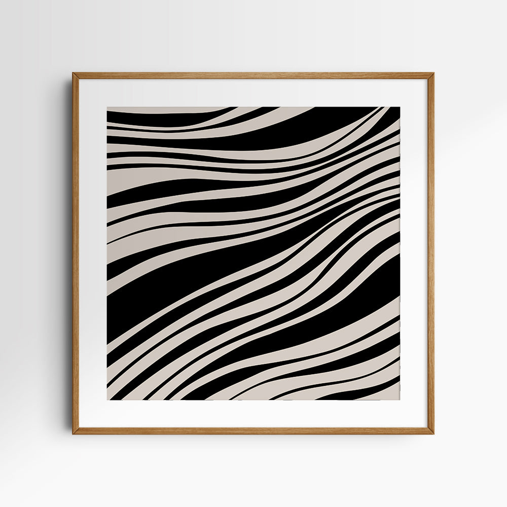 Neutral Abstract Art. Wavy Black and Beige. Printable Wall Art Illustration.