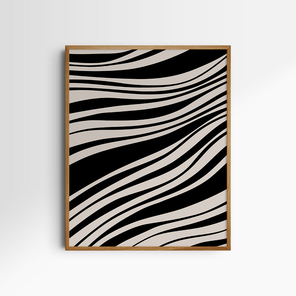 Neutral Abstract Art. Wavy Black and Beige. Printable Wall Art Illustration.