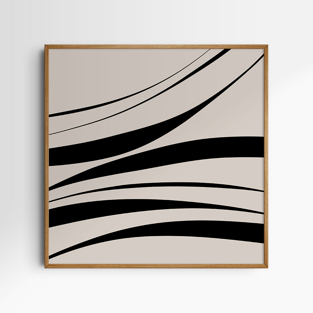 Neutral Abstract Art. Wavy Black and Beige. Printable Wall Art Illustration.