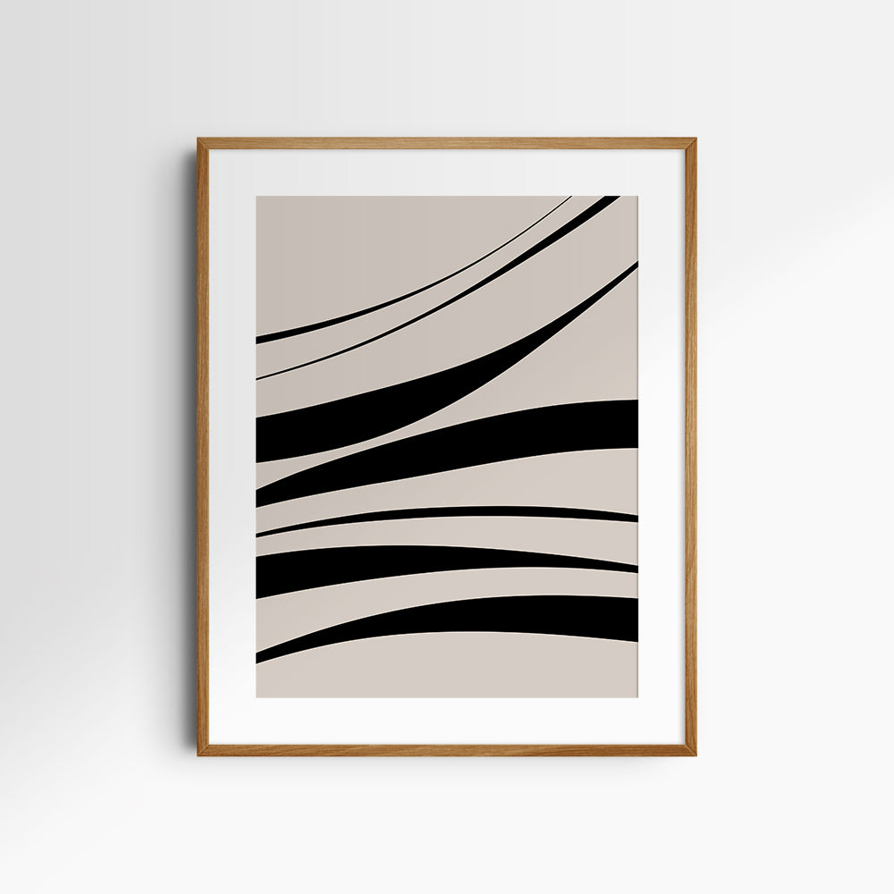 Neutral Abstract Art. Wavy Black and Beige. Printable Wall Art Illustration.
