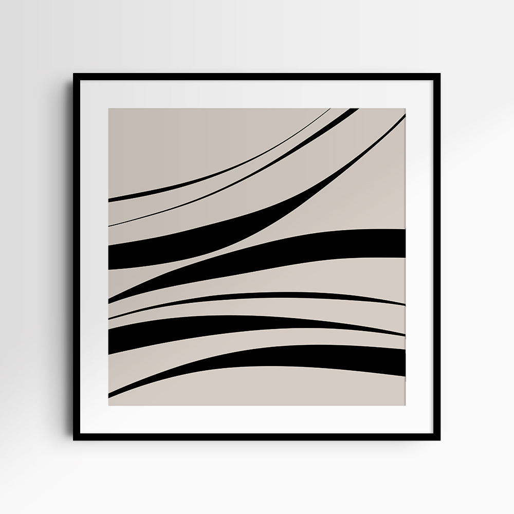 Neutral Abstract Art. Wavy Black and Beige. Printable Wall Art Illustration.