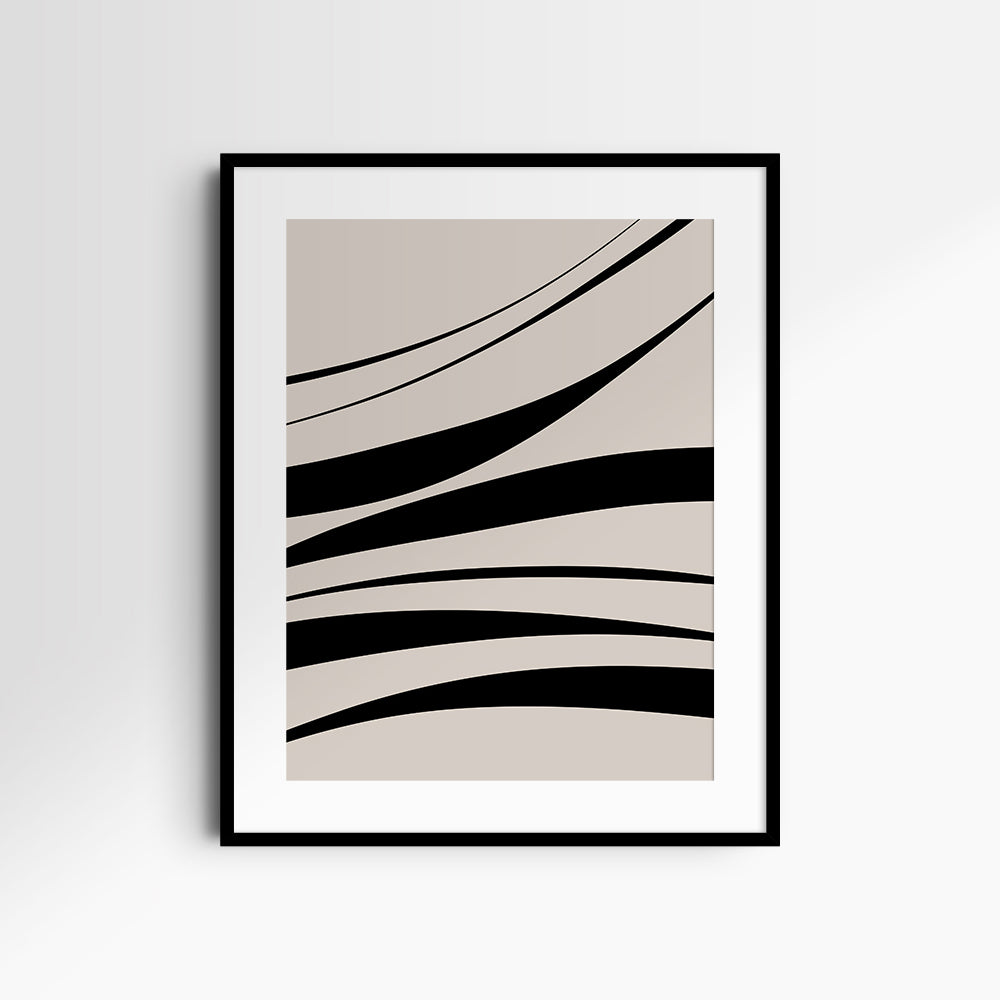 Neutral Abstract Art. Wavy Black and Beige. Printable Wall Art Illustration.