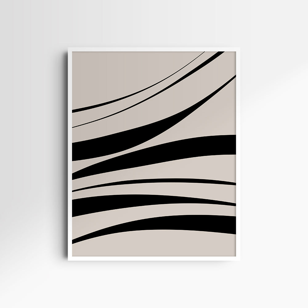 Neutral Abstract Art. Wavy Black and Beige. Printable Wall Art Illustration.
