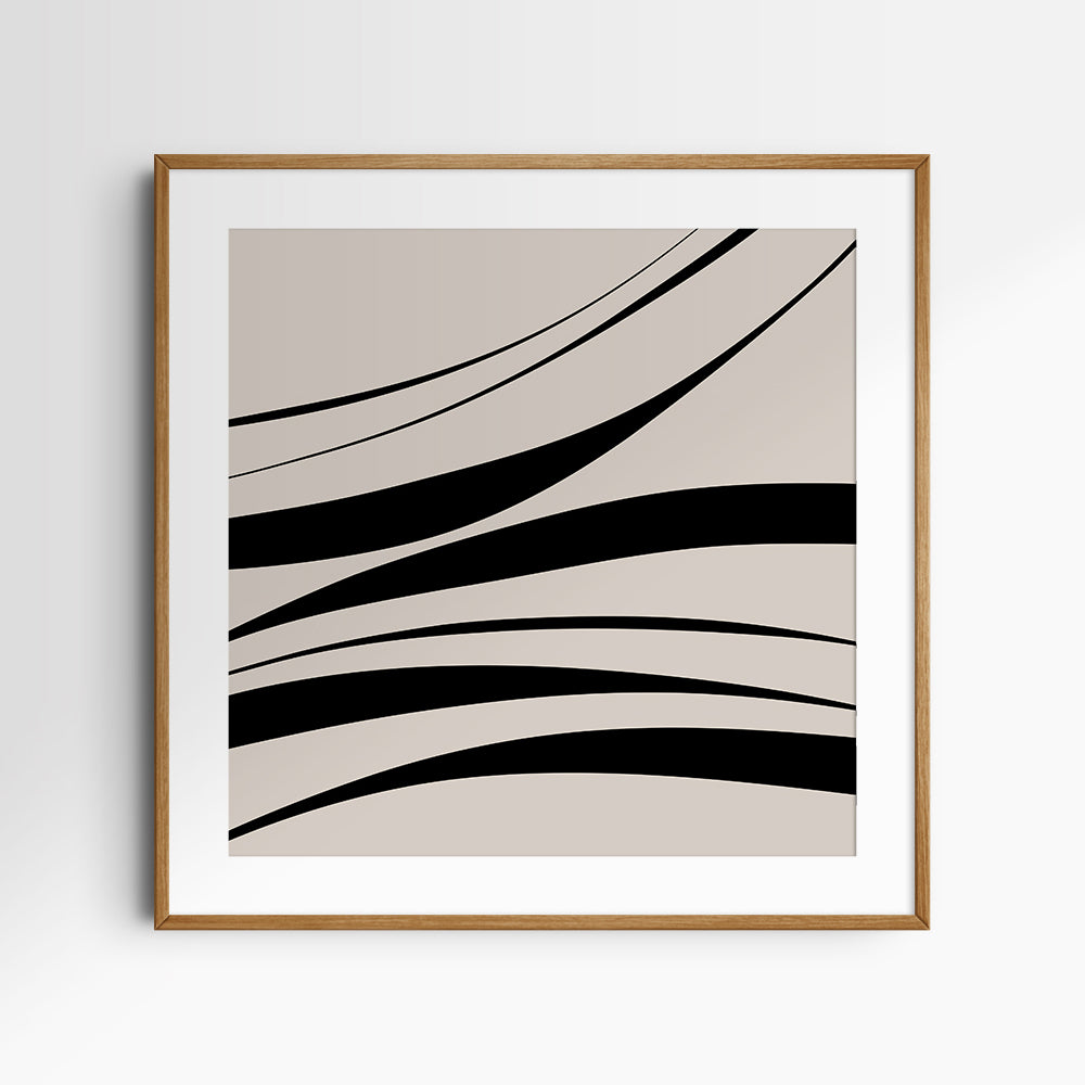 Neutral Abstract Art. Wavy Black and Beige. Printable Wall Art Illustration.