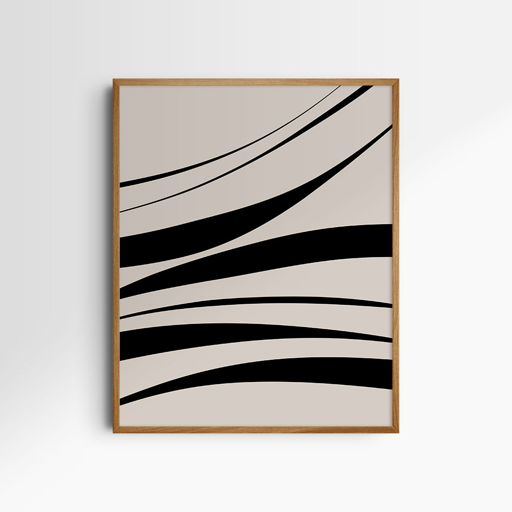 Neutral Abstract Art. Wavy Black and Beige. Printable Wall Art Illustration.