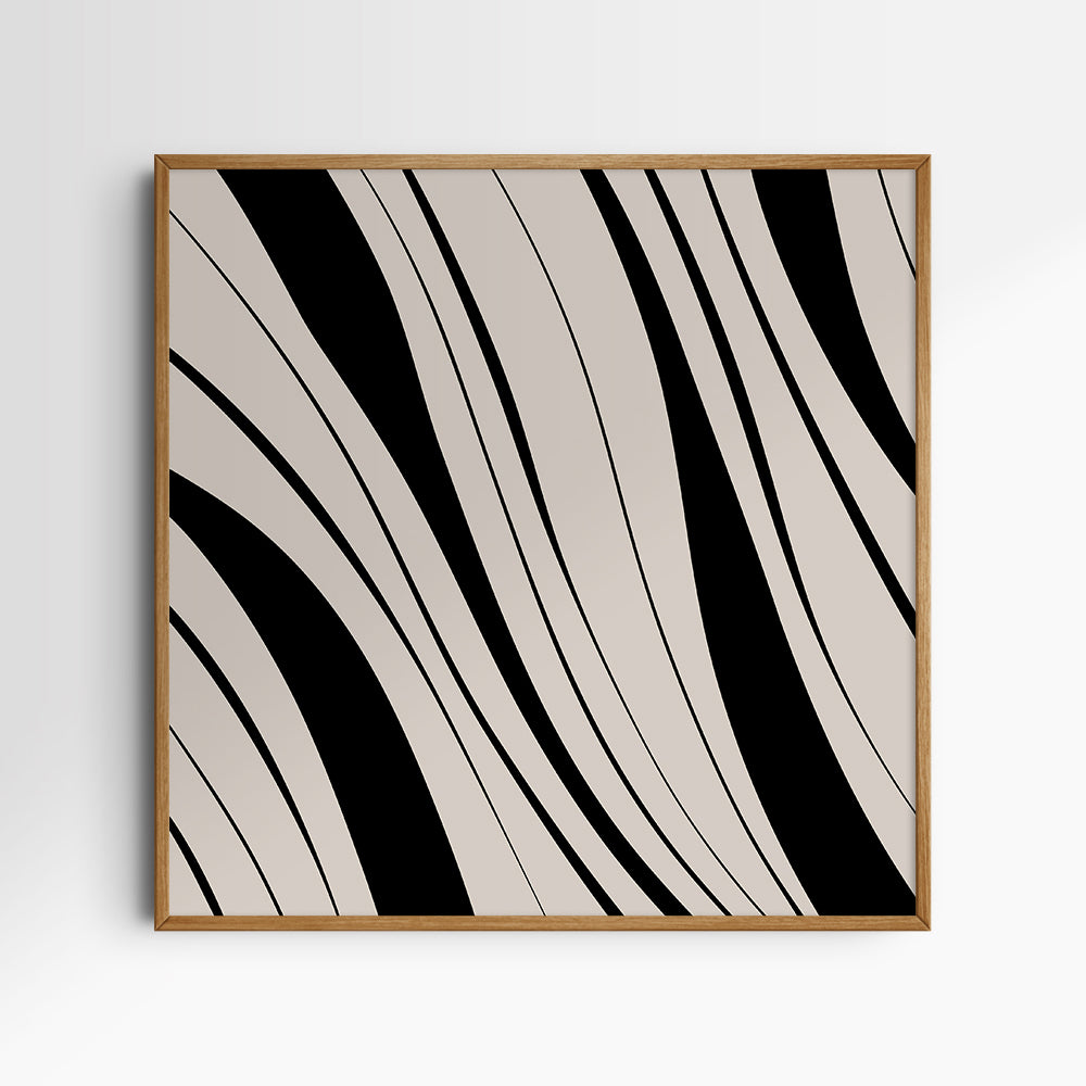 Neutral Abstract Art. Wavy Black and Beige. Printable Wall Art Illustration.