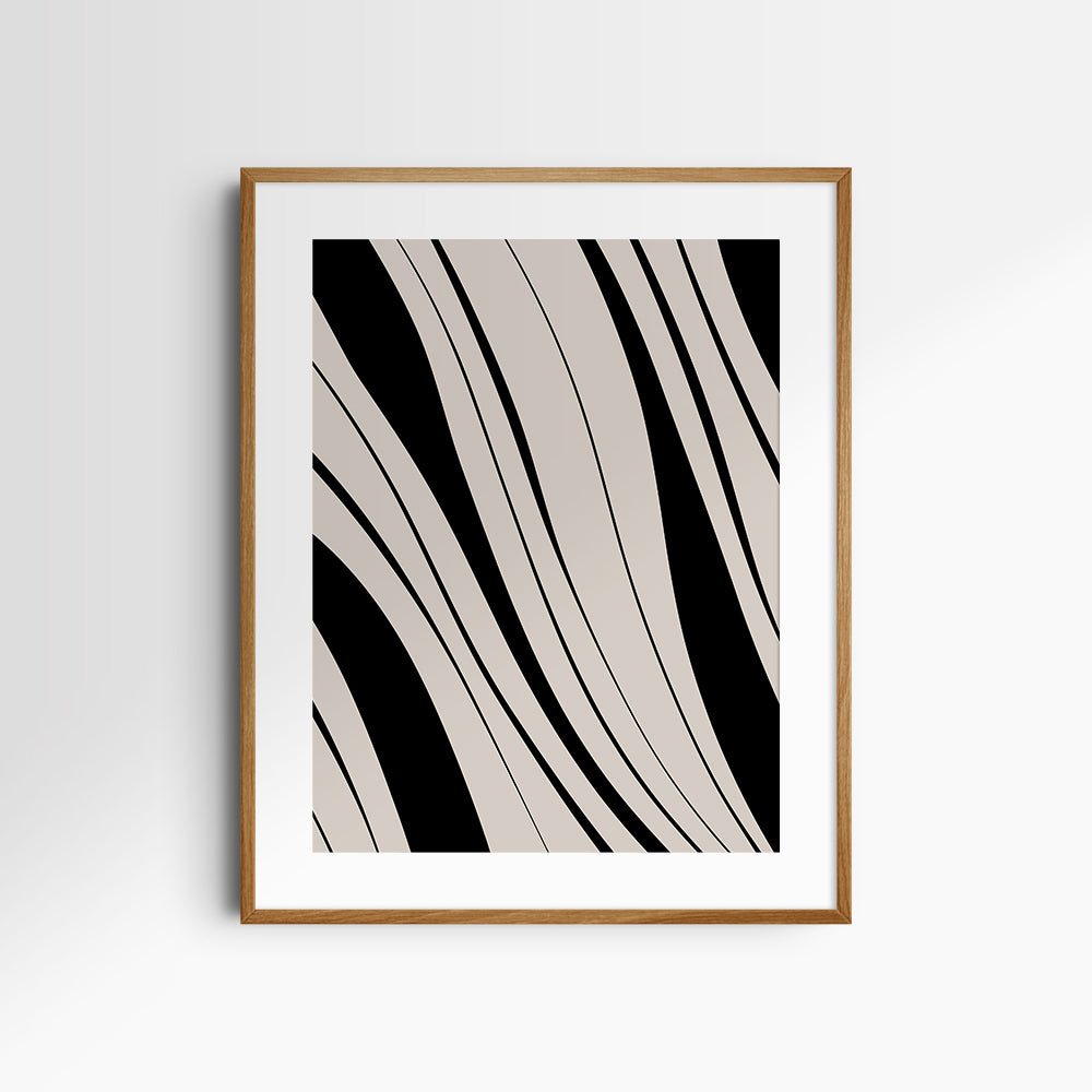 Neutral Abstract Art. Wavy Black and Beige. Printable Wall Art Illustration.