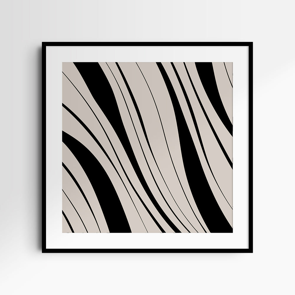 Neutral Abstract Art. Wavy Black and Beige. Printable Wall Art Illustration.