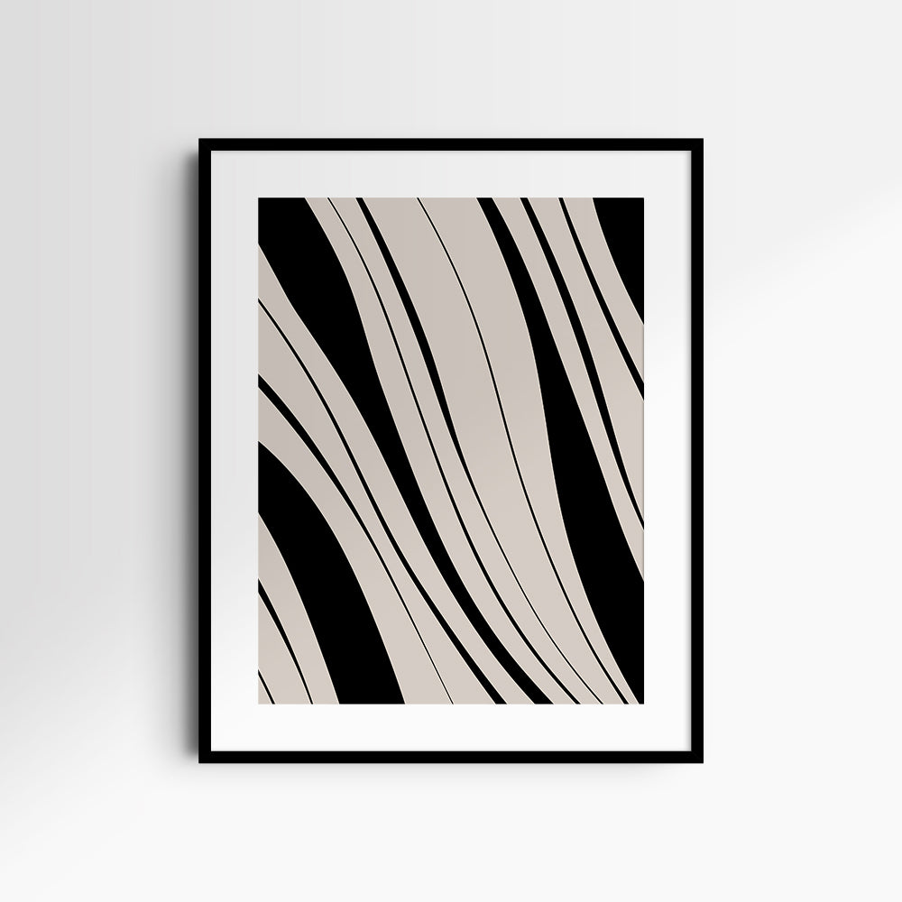 Neutral Abstract Art. Wavy Black and Beige. Printable Wall Art Illustration.