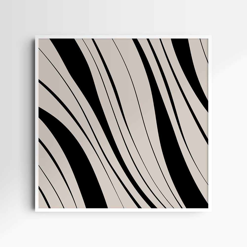 Neutral Abstract Art. Wavy Black and Beige. Printable Wall Art Illustration.