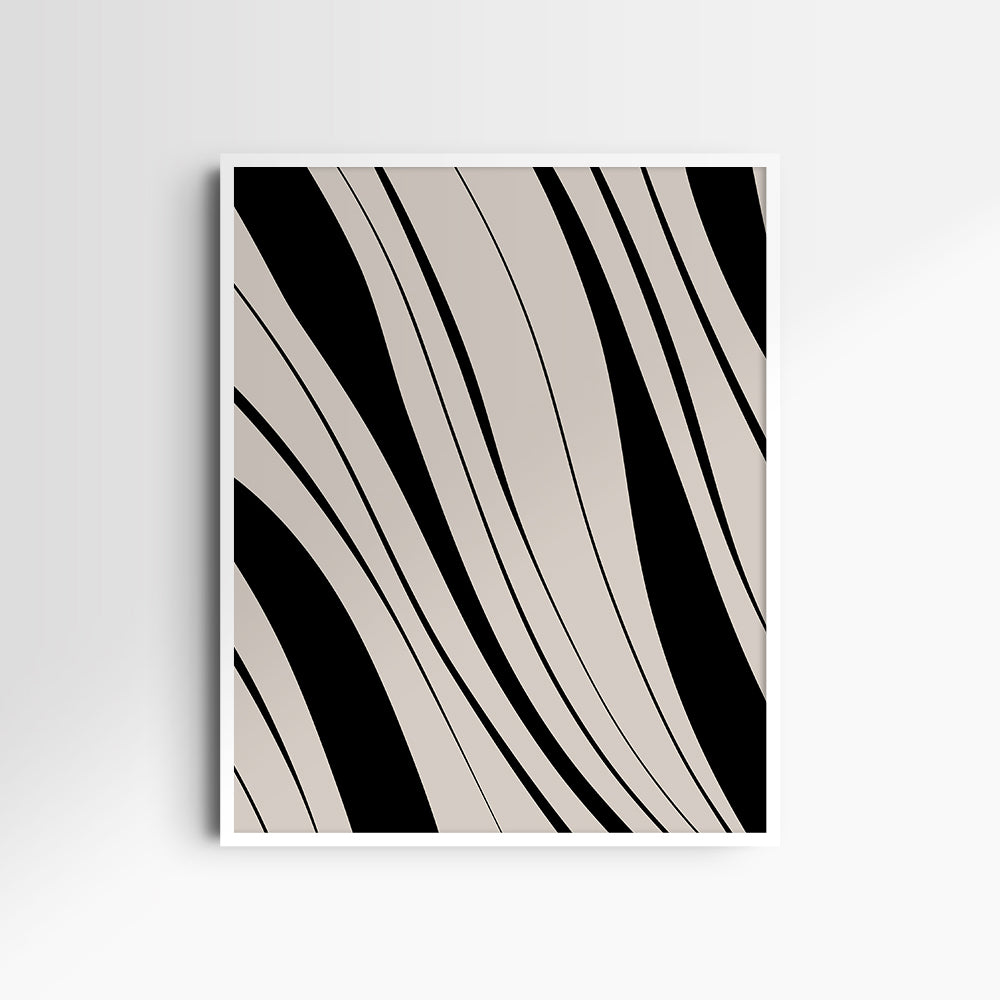 Neutral Abstract Art. Wavy Black and Beige. Printable Wall Art Illustration.