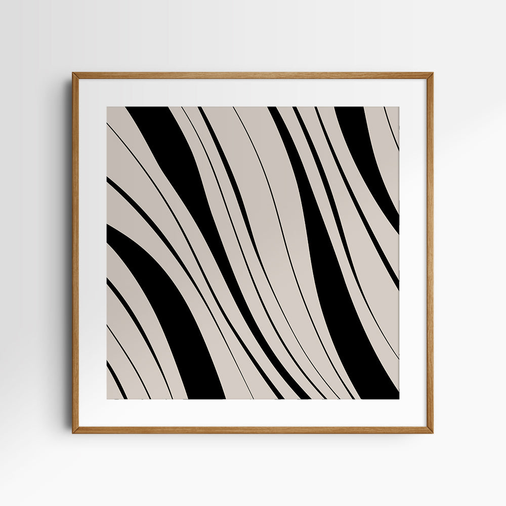 Neutral Abstract Art. Wavy Black and Beige. Printable Wall Art Illustration.