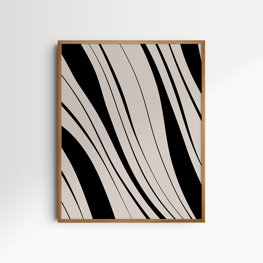 Neutral Abstract Art. Wavy Black and Beige. Printable Wall Art Illustration.