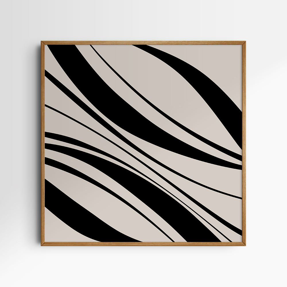Neutral Abstract Art. Wavy Black and Beige. Printable Wall Art Illustration.
