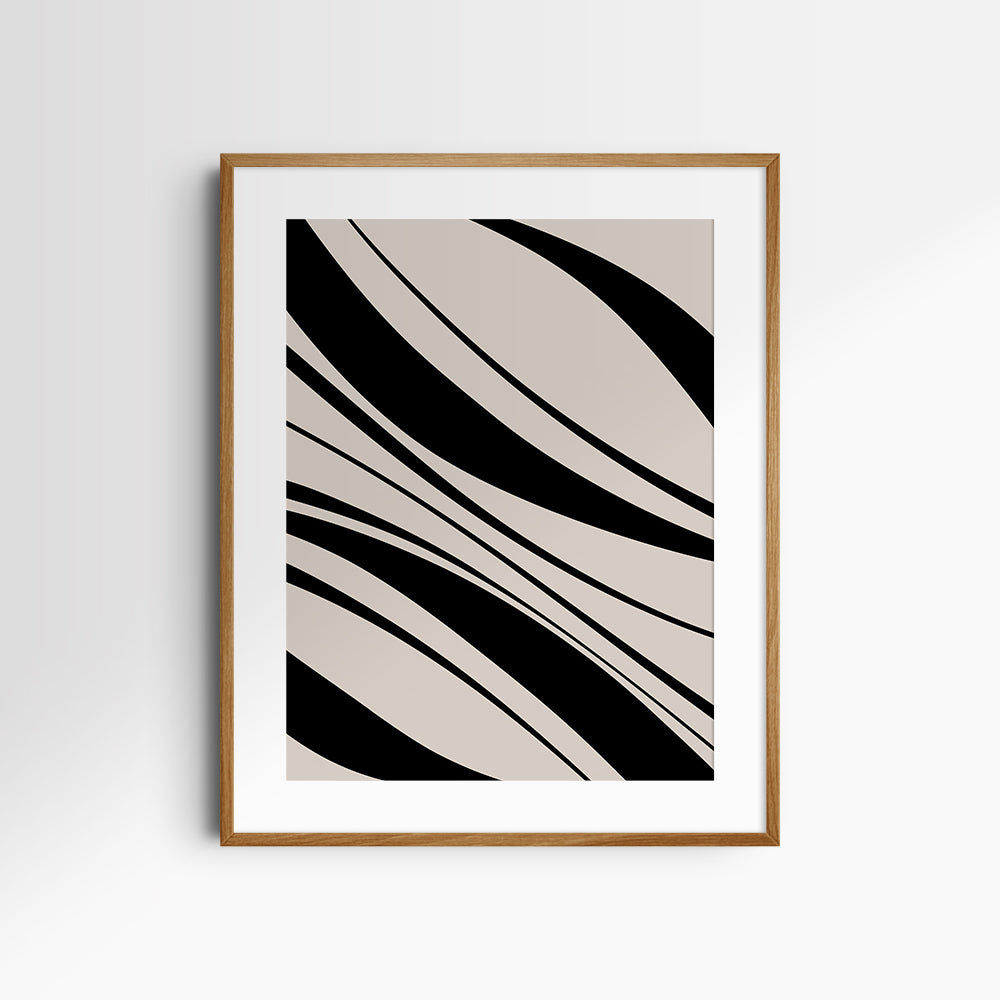 Neutral Abstract Art. Wavy Black and Beige. Printable Wall Art Illustration.