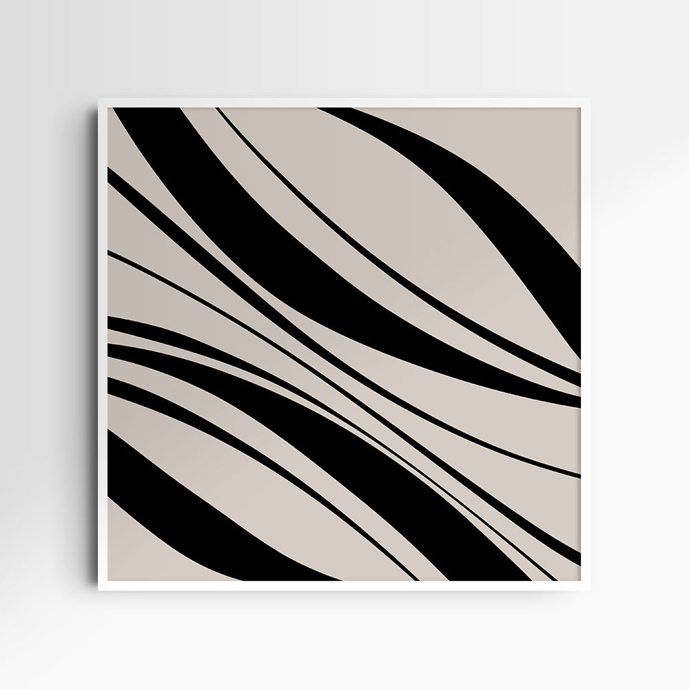 Neutral Abstract Art. Wavy Black and Beige. Printable Wall Art Illustration.
