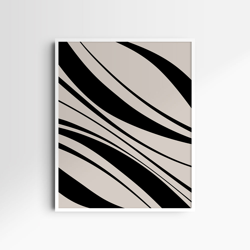 Neutral Abstract Art. Wavy Black and Beige. Printable Wall Art Illustration.