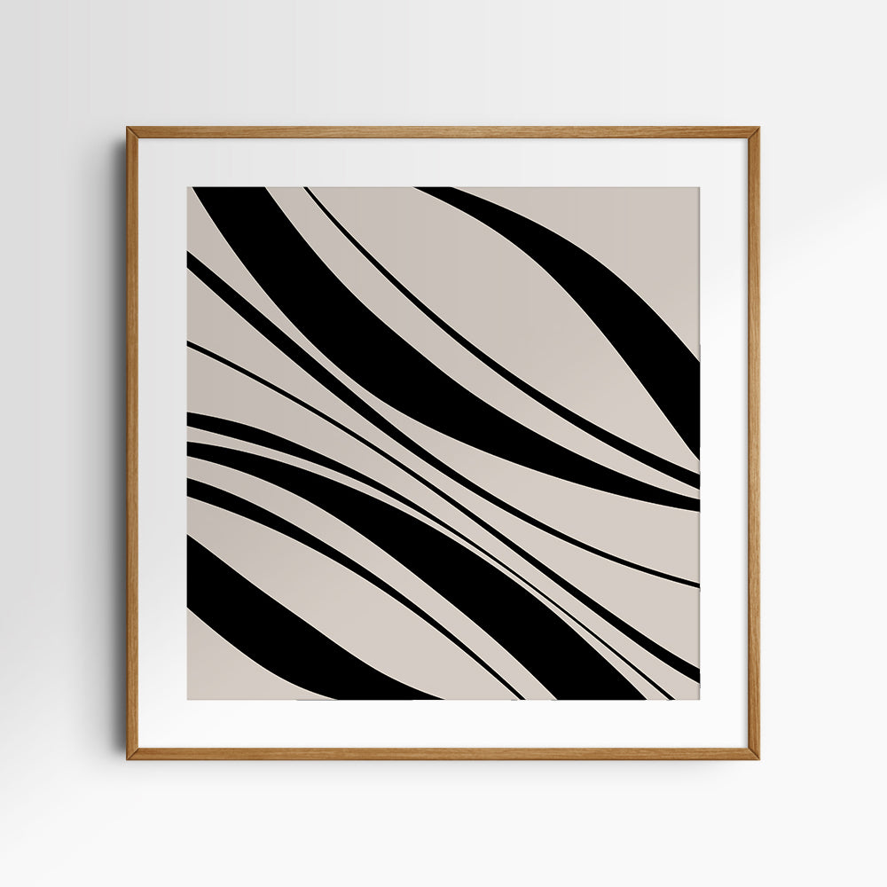 Neutral Abstract Art. Wavy Black and Beige. Printable Wall Art Illustration.