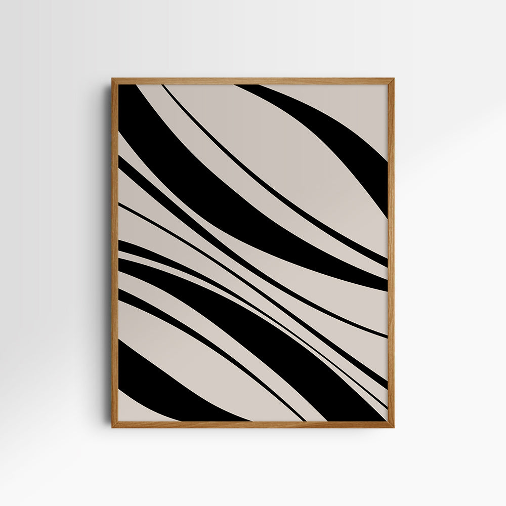 Neutral Abstract Art. Wavy Black and Beige. Printable Wall Art Illustration.