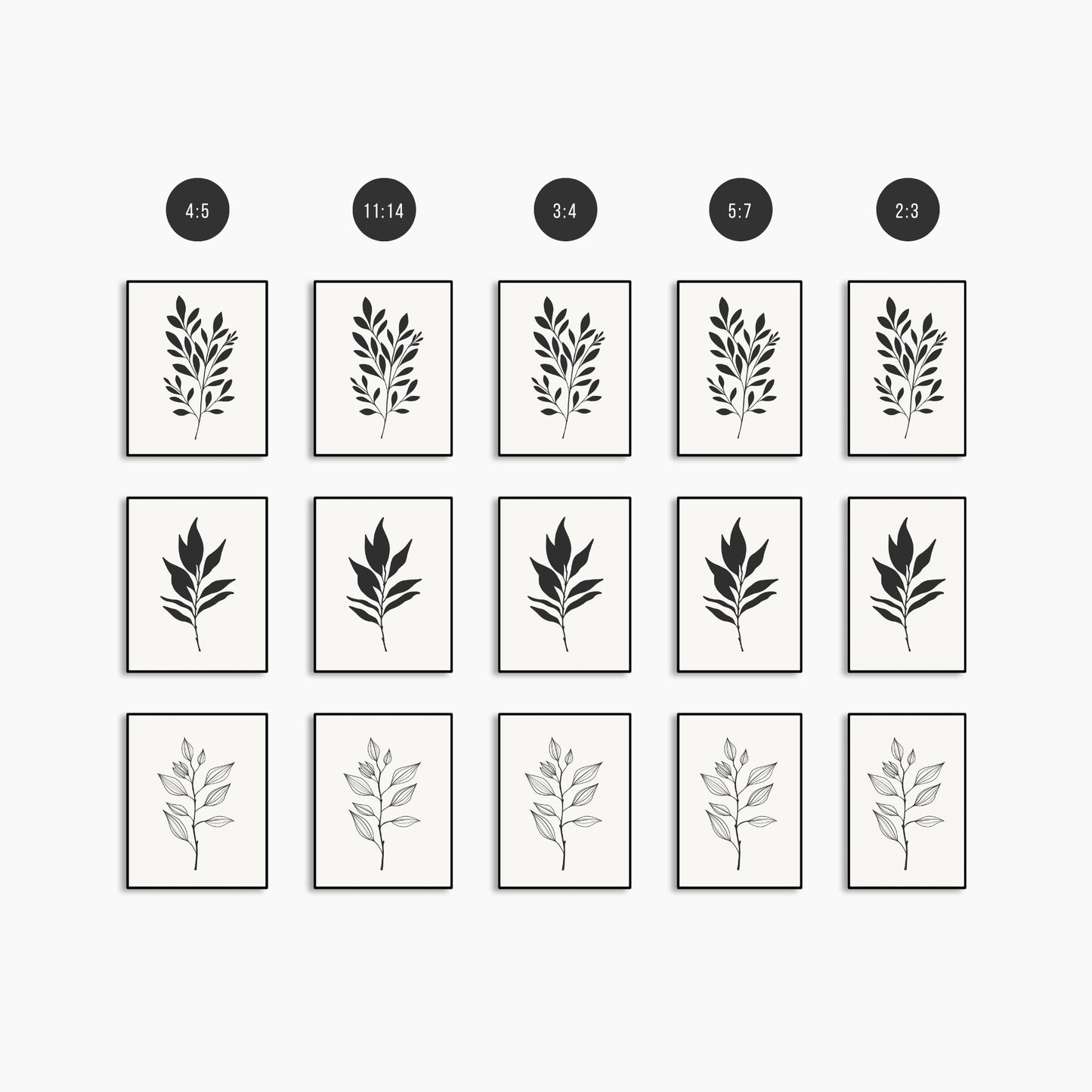 BOTANICAL WALL ART. NEUTRAL LEAF ART SET OF 3 PRINTS. Printable Wall Art Illustration.