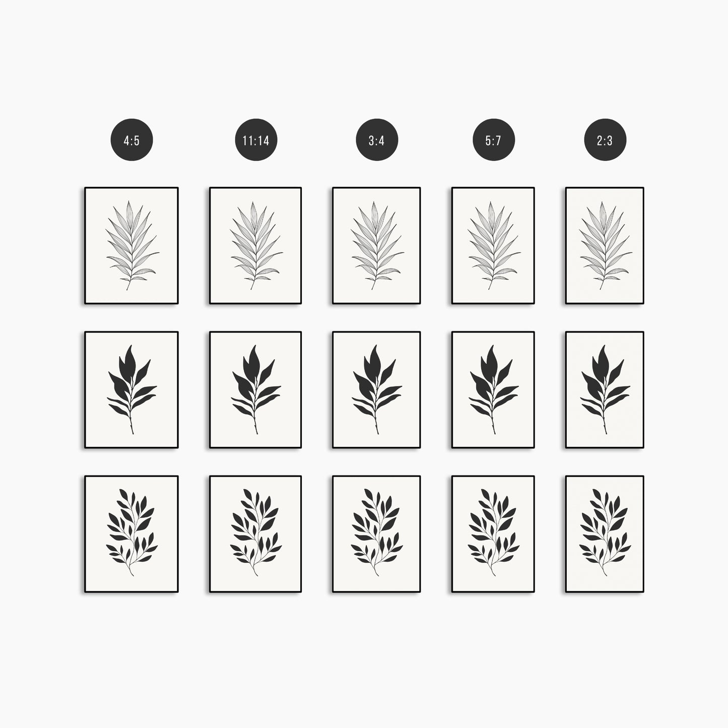BOTANICAL WALL ART. NEUTRAL LEAF ART SET OF 3 PRINTS. Printable Wall Art Illustration.