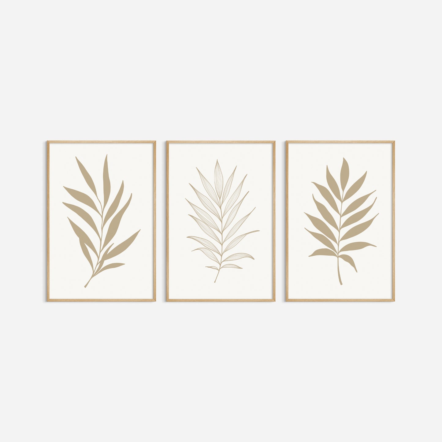 BOTANICAL WALL ART. NEUTRAL TROPICAL LEAF ART SET OF 3 PRINTS. Printable Wall Art Illustration.
